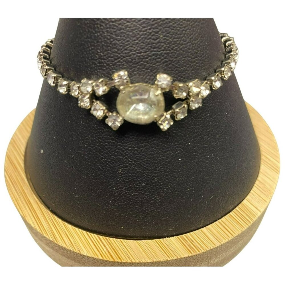 Vintage Art Deco Silver Tone Rhinestone Tennis Bracelet 7-Inch